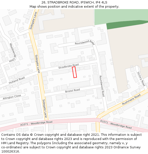 26, STRADBROKE ROAD, IPSWICH, IP4 4LS: Location map and indicative extent of plot