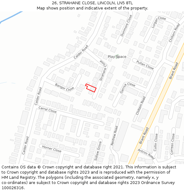 26, STRAHANE CLOSE, LINCOLN, LN5 8TL: Location map and indicative extent of plot