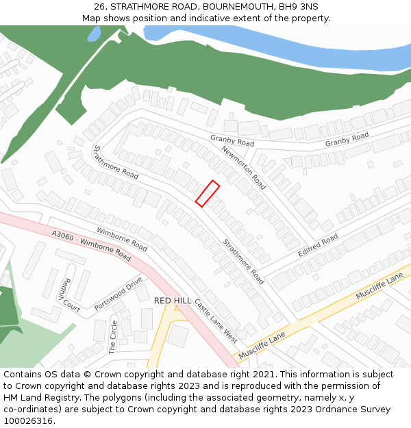 26, STRATHMORE ROAD, BOURNEMOUTH, BH9 3NS: Location map and indicative extent of plot