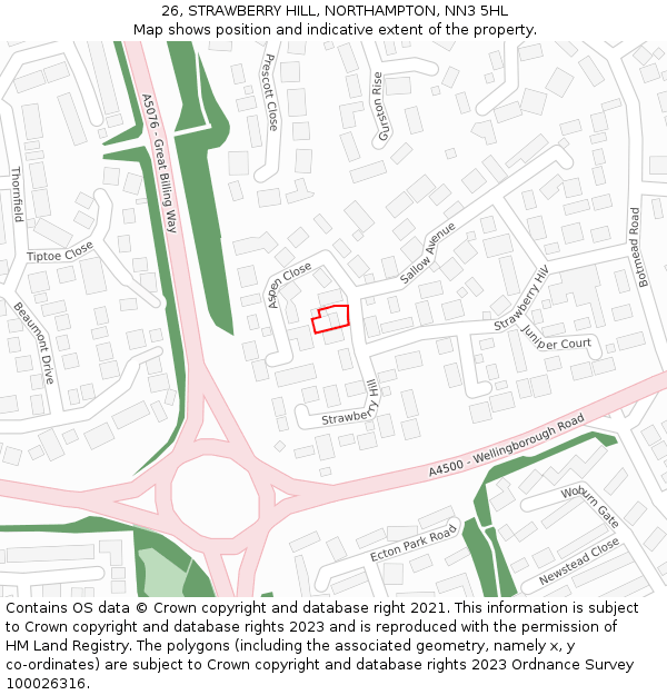 26, STRAWBERRY HILL, NORTHAMPTON, NN3 5HL: Location map and indicative extent of plot