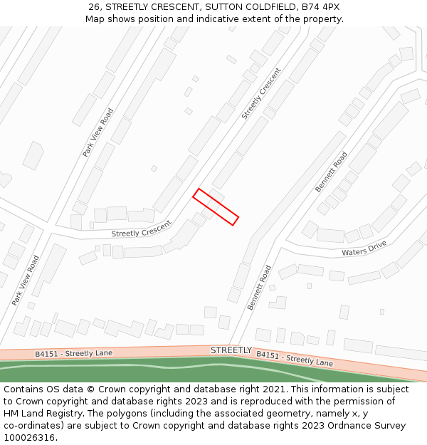 26, STREETLY CRESCENT, SUTTON COLDFIELD, B74 4PX: Location map and indicative extent of plot