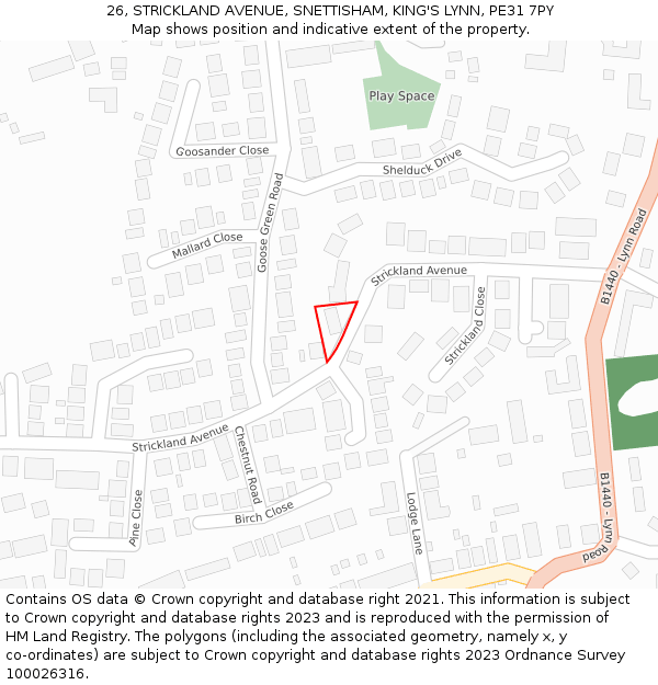26, STRICKLAND AVENUE, SNETTISHAM, KING'S LYNN, PE31 7PY: Location map and indicative extent of plot