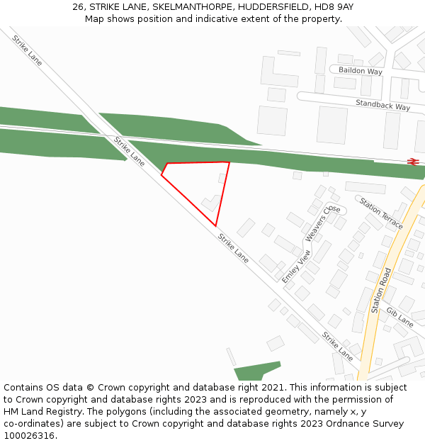26, STRIKE LANE, SKELMANTHORPE, HUDDERSFIELD, HD8 9AY: Location map and indicative extent of plot