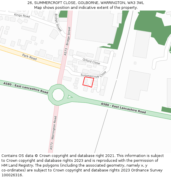 26, SUMMERCROFT CLOSE, GOLBORNE, WARRINGTON, WA3 3WL: Location map and indicative extent of plot