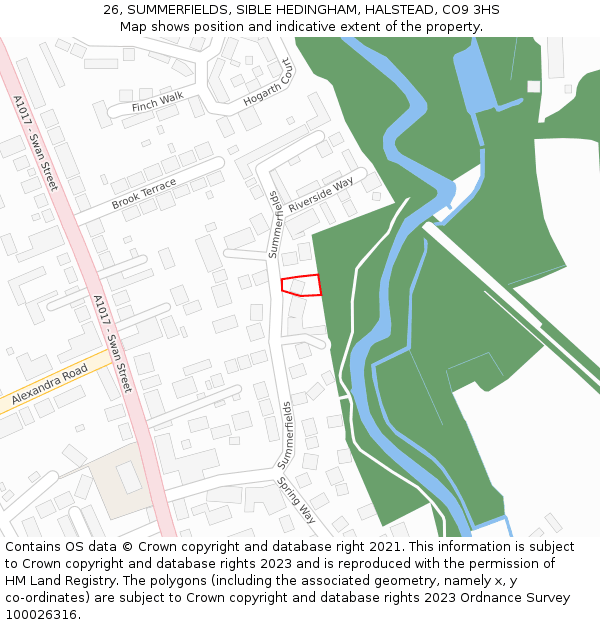 26, SUMMERFIELDS, SIBLE HEDINGHAM, HALSTEAD, CO9 3HS: Location map and indicative extent of plot