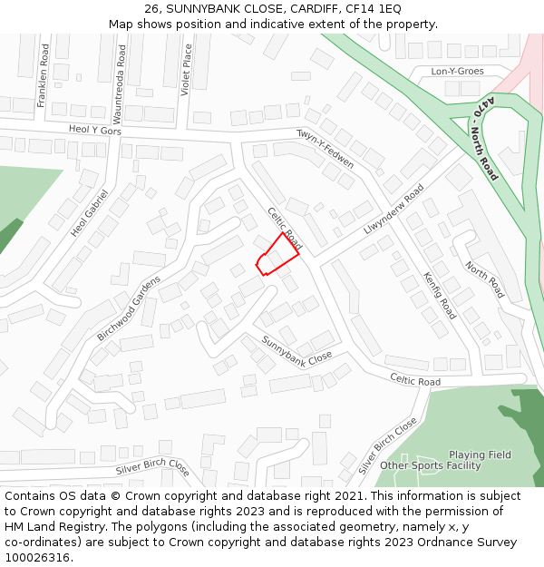 26, SUNNYBANK CLOSE, CARDIFF, CF14 1EQ: Location map and indicative extent of plot