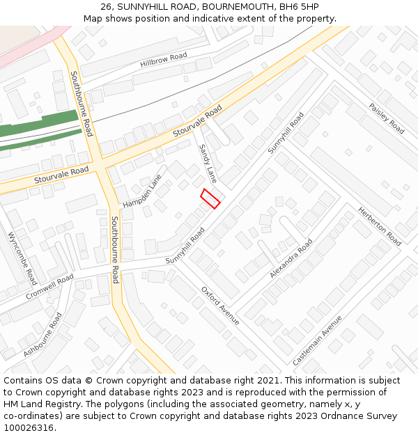 26, SUNNYHILL ROAD, BOURNEMOUTH, BH6 5HP: Location map and indicative extent of plot