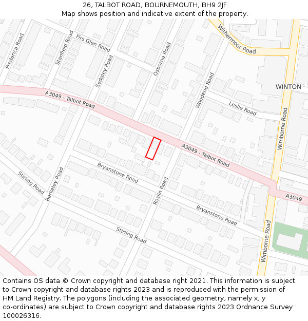 26, TALBOT ROAD, BOURNEMOUTH, BH9 2JF: Location map and indicative extent of plot