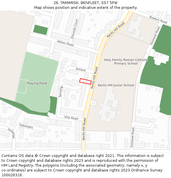 26, TAMARISK, BENFLEET, SS7 5PW: Location map and indicative extent of plot