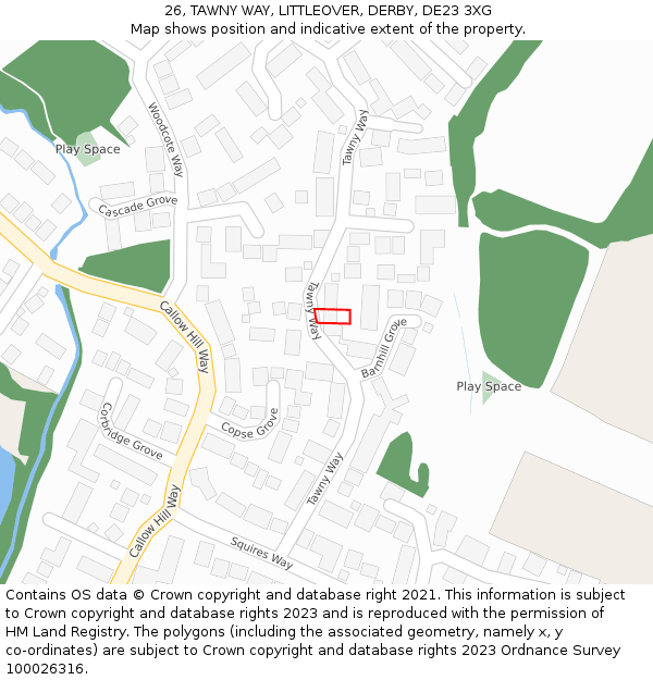 26, TAWNY WAY, LITTLEOVER, DERBY, DE23 3XG: Location map and indicative extent of plot