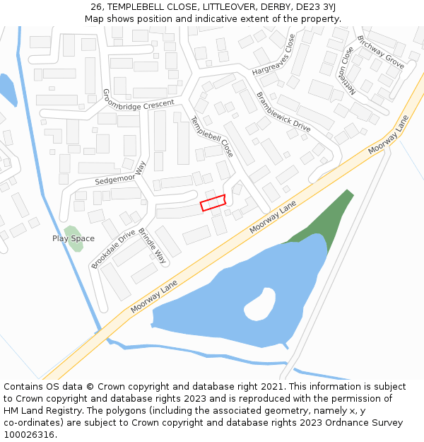 26, TEMPLEBELL CLOSE, LITTLEOVER, DERBY, DE23 3YJ: Location map and indicative extent of plot