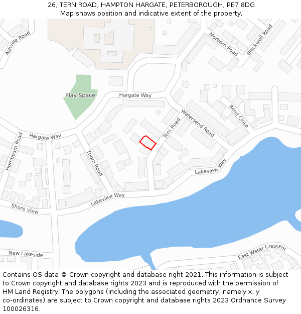 26, TERN ROAD, HAMPTON HARGATE, PETERBOROUGH, PE7 8DG: Location map and indicative extent of plot
