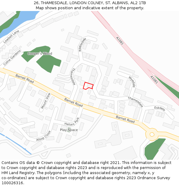 26, THAMESDALE, LONDON COLNEY, ST. ALBANS, AL2 1TB: Location map and indicative extent of plot