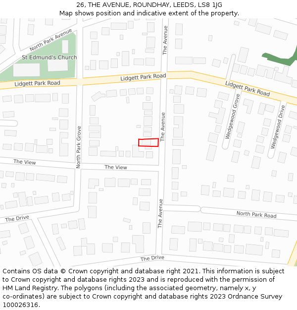26, THE AVENUE, ROUNDHAY, LEEDS, LS8 1JG: Location map and indicative extent of plot