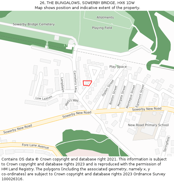 26, THE BUNGALOWS, SOWERBY BRIDGE, HX6 1DW: Location map and indicative extent of plot