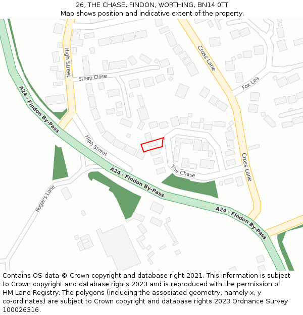 26, THE CHASE, FINDON, WORTHING, BN14 0TT: Location map and indicative extent of plot