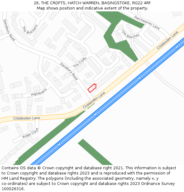 26, THE CROFTS, HATCH WARREN, BASINGSTOKE, RG22 4RF: Location map and indicative extent of plot