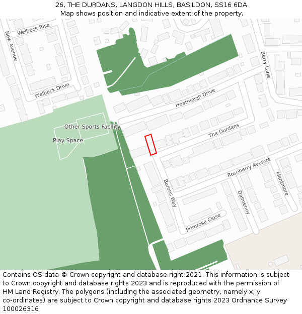 26, THE DURDANS, LANGDON HILLS, BASILDON, SS16 6DA: Location map and indicative extent of plot
