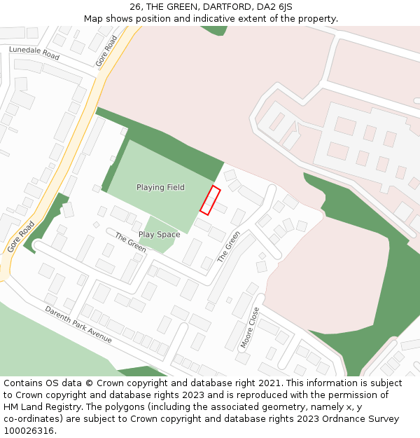 26, THE GREEN, DARTFORD, DA2 6JS: Location map and indicative extent of plot