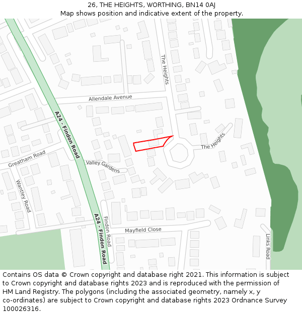 26, THE HEIGHTS, WORTHING, BN14 0AJ: Location map and indicative extent of plot
