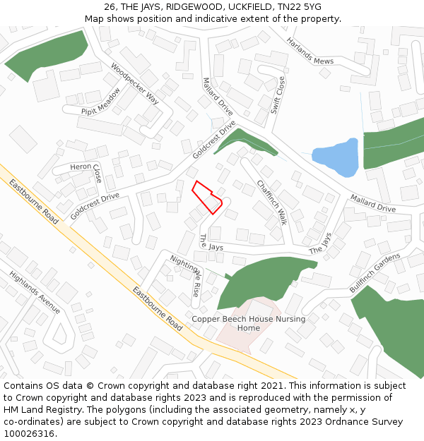 26, THE JAYS, RIDGEWOOD, UCKFIELD, TN22 5YG: Location map and indicative extent of plot