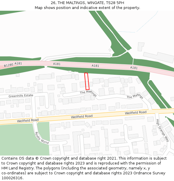 26, THE MALTINGS, WINGATE, TS28 5PH: Location map and indicative extent of plot
