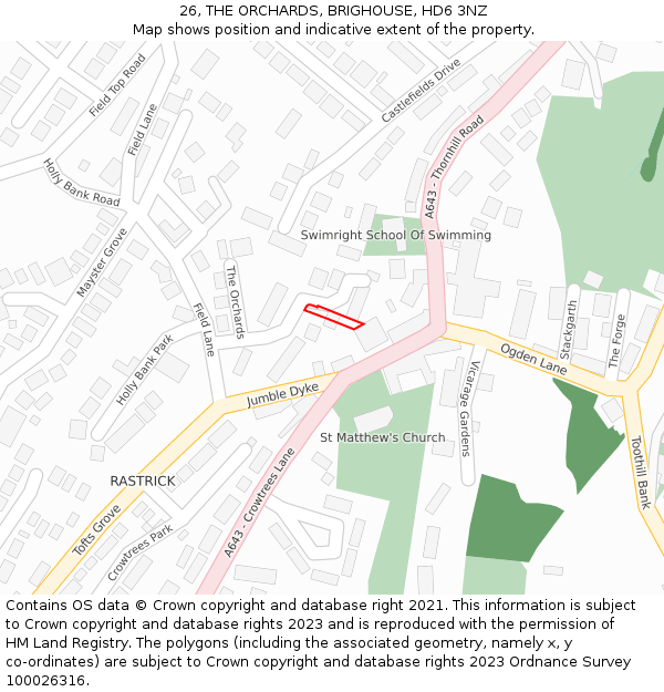 26, THE ORCHARDS, BRIGHOUSE, HD6 3NZ: Location map and indicative extent of plot