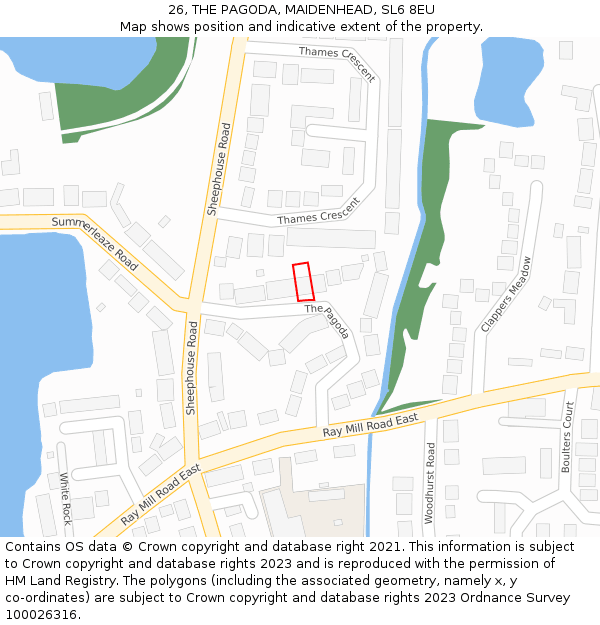 26, THE PAGODA, MAIDENHEAD, SL6 8EU: Location map and indicative extent of plot
