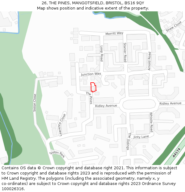 26, THE PINES, MANGOTSFIELD, BRISTOL, BS16 9QY: Location map and indicative extent of plot