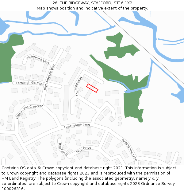 26, THE RIDGEWAY, STAFFORD, ST16 1XP: Location map and indicative extent of plot