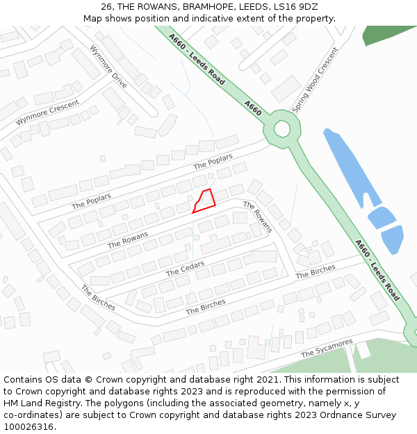 26, THE ROWANS, BRAMHOPE, LEEDS, LS16 9DZ: Location map and indicative extent of plot