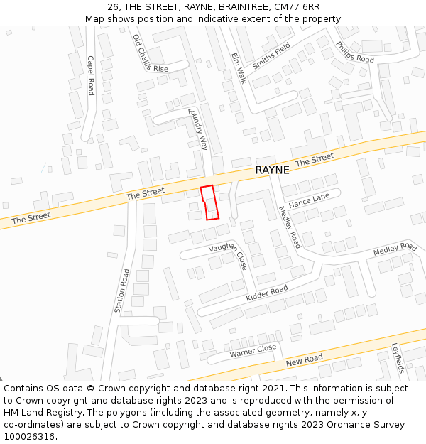 26, THE STREET, RAYNE, BRAINTREE, CM77 6RR: Location map and indicative extent of plot