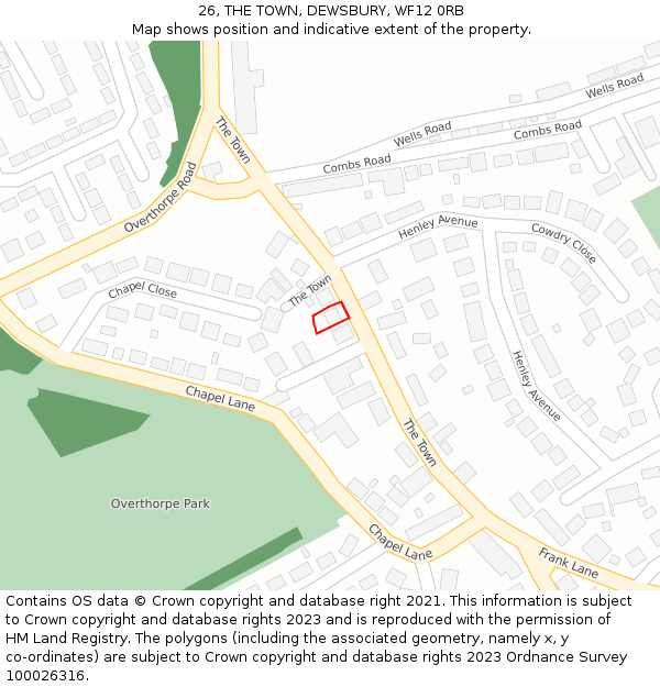 26, THE TOWN, DEWSBURY, WF12 0RB: Location map and indicative extent of plot