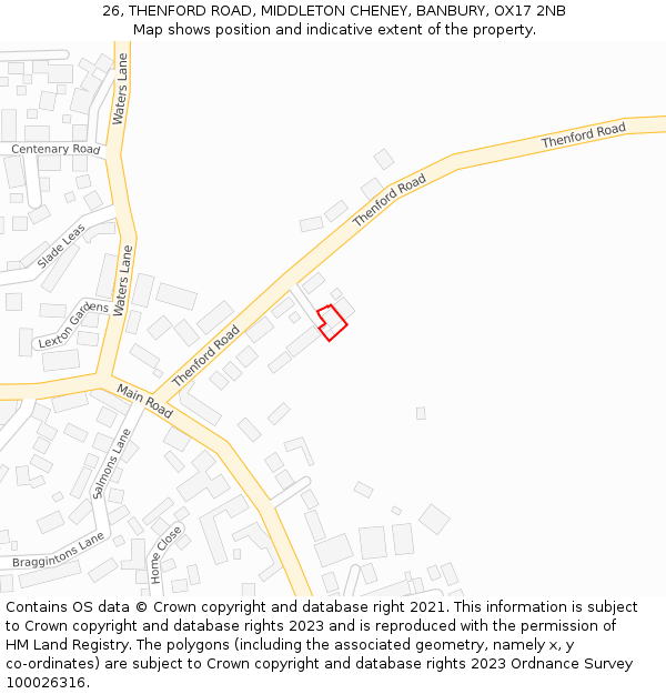 26, THENFORD ROAD, MIDDLETON CHENEY, BANBURY, OX17 2NB: Location map and indicative extent of plot