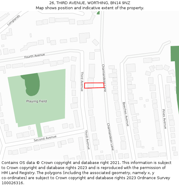 26, THIRD AVENUE, WORTHING, BN14 9NZ: Location map and indicative extent of plot