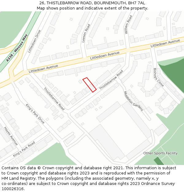 26, THISTLEBARROW ROAD, BOURNEMOUTH, BH7 7AL: Location map and indicative extent of plot
