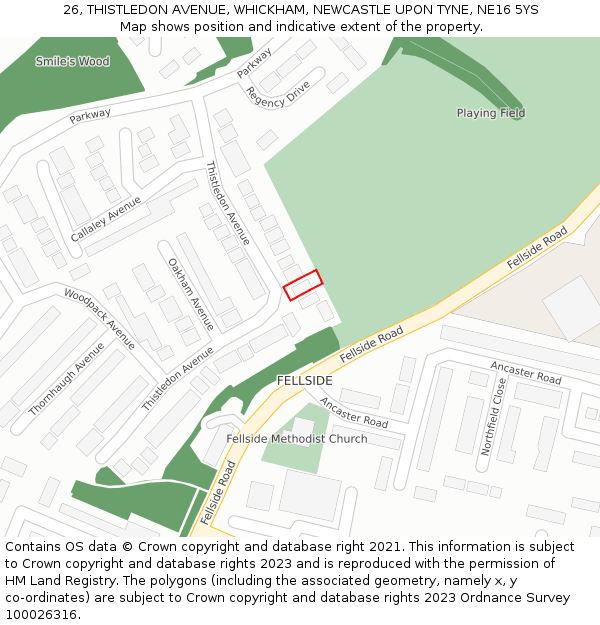 26, THISTLEDON AVENUE, WHICKHAM, NEWCASTLE UPON TYNE, NE16 5YS: Location map and indicative extent of plot