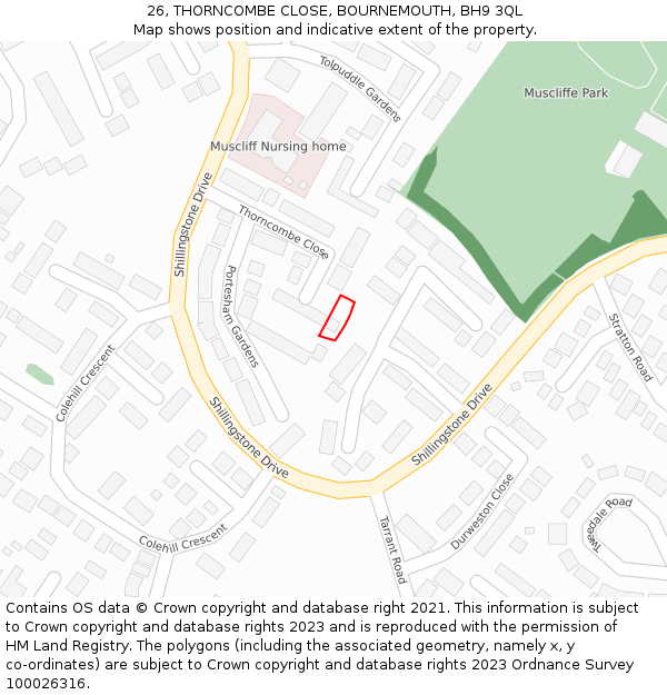 26, THORNCOMBE CLOSE, BOURNEMOUTH, BH9 3QL: Location map and indicative extent of plot