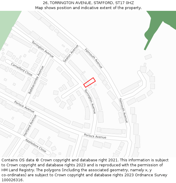 26, TORRINGTON AVENUE, STAFFORD, ST17 0HZ: Location map and indicative extent of plot