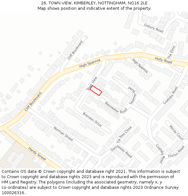 26, TOWN VIEW, KIMBERLEY, NOTTINGHAM, NG16 2LE: Location map and indicative extent of plot