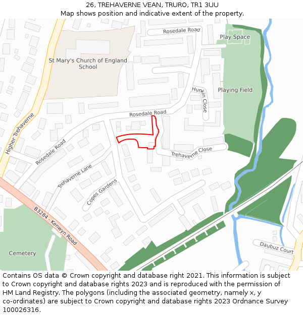26, TREHAVERNE VEAN, TRURO, TR1 3UU: Location map and indicative extent of plot