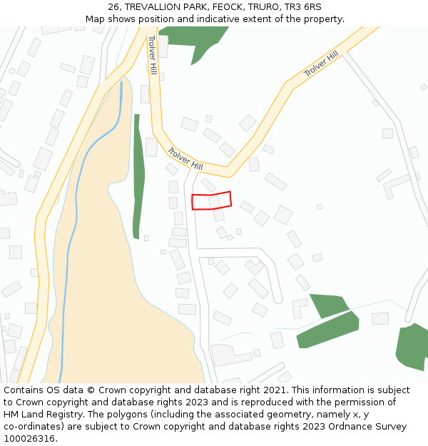 26, TREVALLION PARK, FEOCK, TRURO, TR3 6RS: Location map and indicative extent of plot