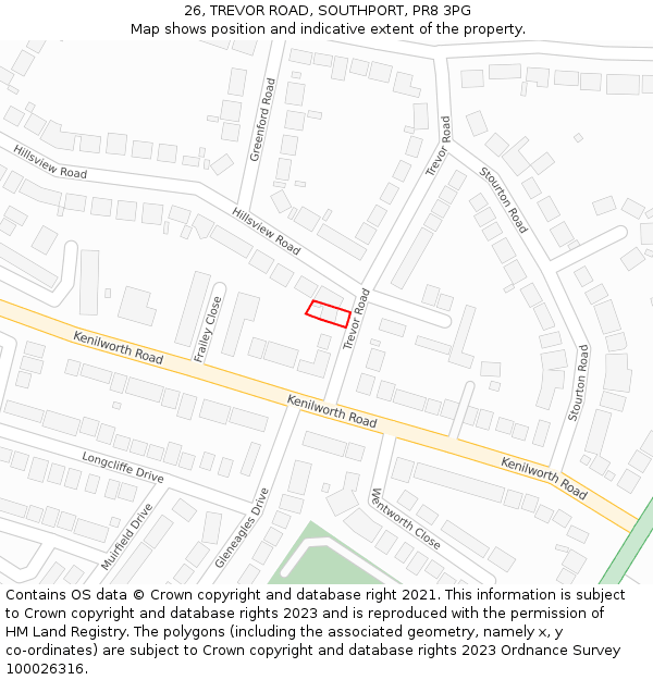 26, TREVOR ROAD, SOUTHPORT, PR8 3PG: Location map and indicative extent of plot