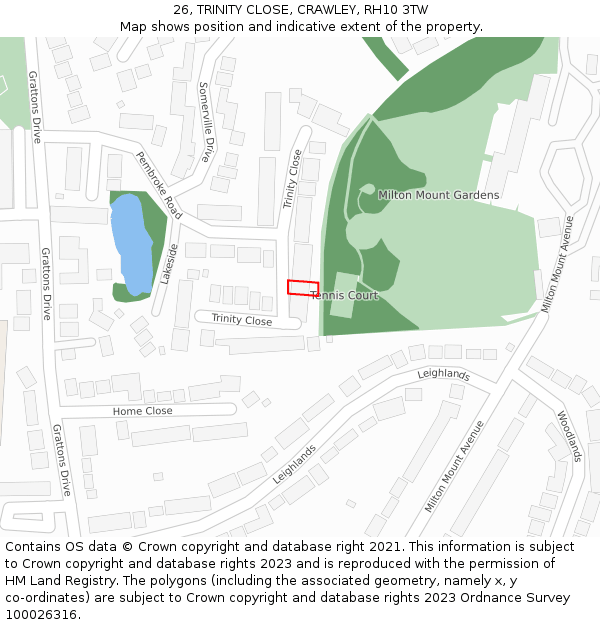 26, TRINITY CLOSE, CRAWLEY, RH10 3TW: Location map and indicative extent of plot