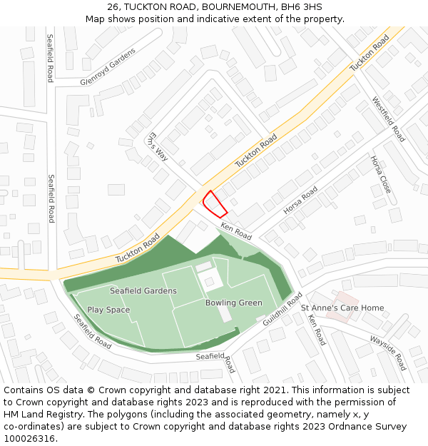 26, TUCKTON ROAD, BOURNEMOUTH, BH6 3HS: Location map and indicative extent of plot
