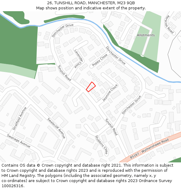 26, TUNSHILL ROAD, MANCHESTER, M23 9QB: Location map and indicative extent of plot