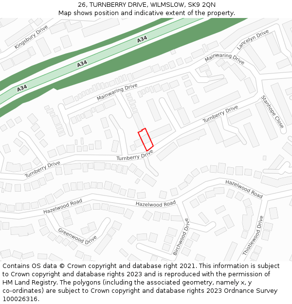 26, TURNBERRY DRIVE, WILMSLOW, SK9 2QN: Location map and indicative extent of plot