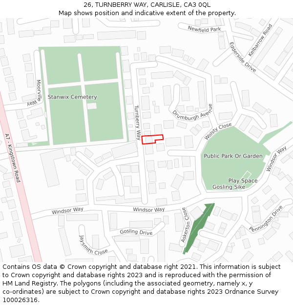 26, TURNBERRY WAY, CARLISLE, CA3 0QL: Location map and indicative extent of plot