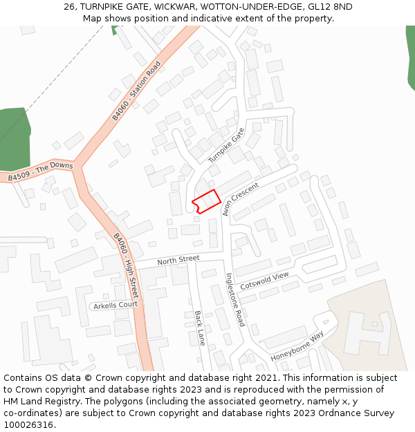 26, TURNPIKE GATE, WICKWAR, WOTTON-UNDER-EDGE, GL12 8ND: Location map and indicative extent of plot