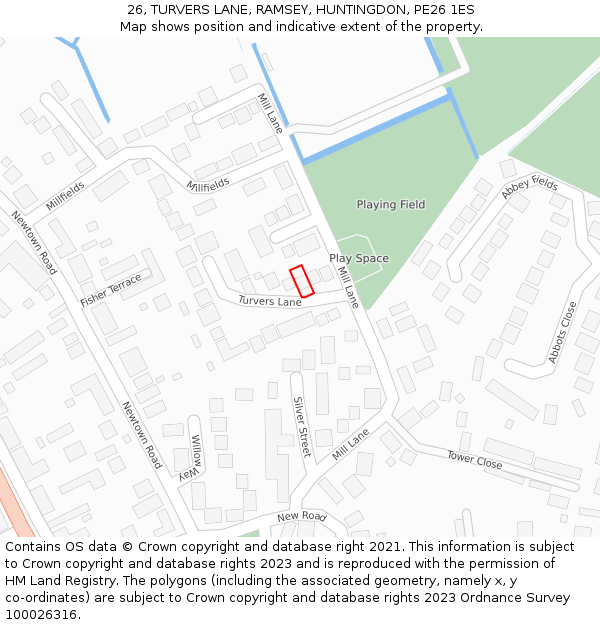 26, TURVERS LANE, RAMSEY, HUNTINGDON, PE26 1ES: Location map and indicative extent of plot